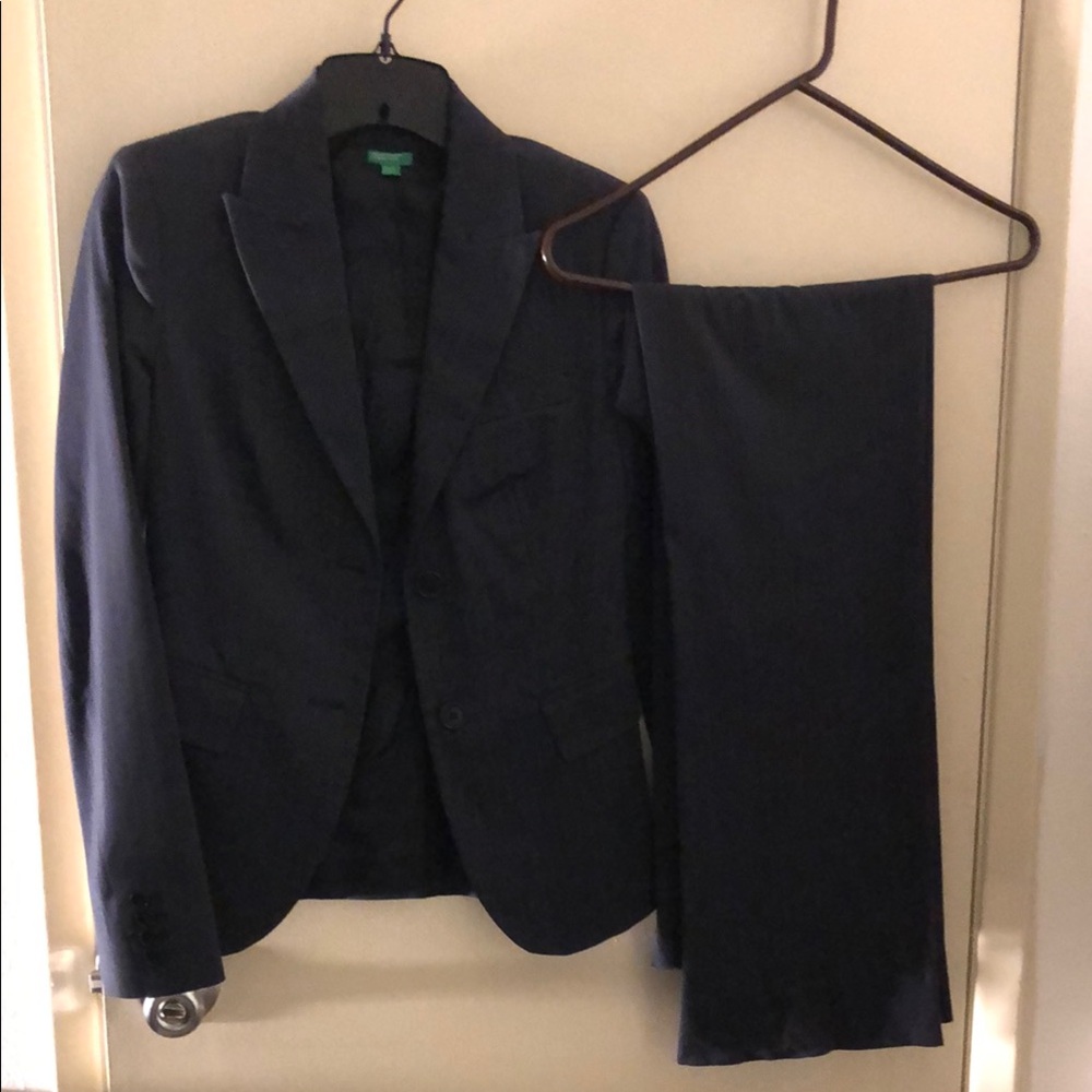 Women's Benetton Navy Pinstrip Suit Set Blazer and Pants Set Size 40